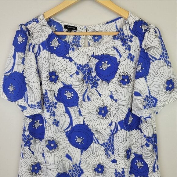 𝅺talbots Floral SS Blouse Blue White M - Picture 2 of 10